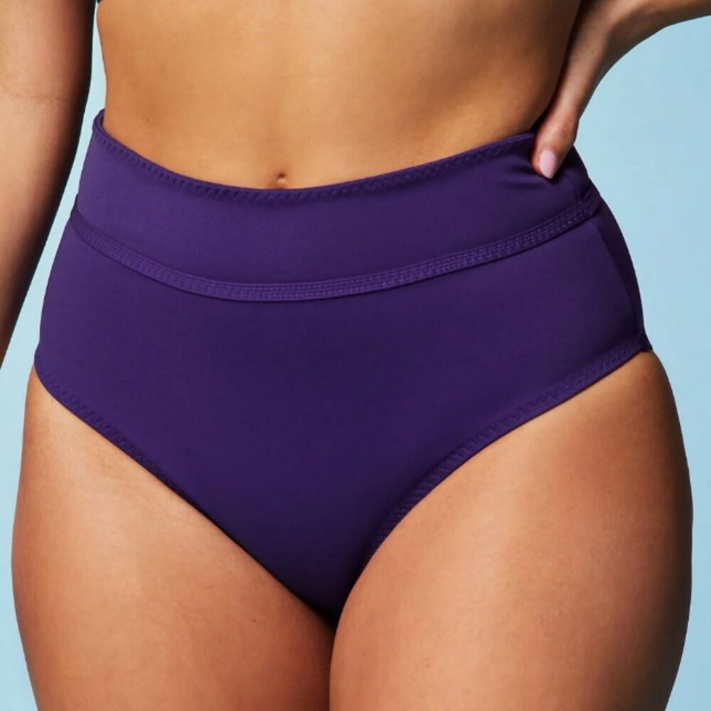 Fabletics High‑Waisted Cross‑Over Swim Bottom – Twilight – Size L